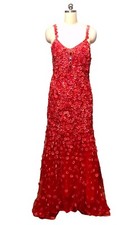 Vestido feminino vintage de alta costura sereia vermelho flores frisado tule fada tamanho 12 comprar usado  Enviando para Brazil