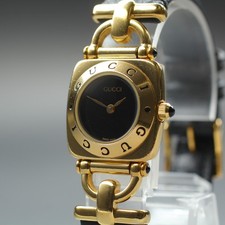 [Exc+5] Relógio feminino vintage GUCCI 6300L Horsebit 22mm mostrador preto quartzo dourado comprar usado  Enviando para Brazil