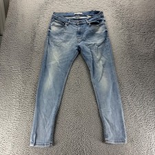 Jeans masculino Zara 34x30 azul lavagem leve algodão stretch ajuste fino jeans comprar usado  Enviando para Brazil