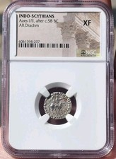 Moeda bíblica grega antiga indo-cita Azes I/II depois de 58 aC AR dracma NGC XF comprar usado  Enviando para Brazil
