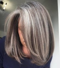 Perucas femininas frente de renda cabelo humano 00% bob reto destaque cinza comprar usado  Enviando para Brazil