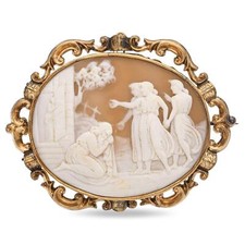 Broche antigo de ouro amarelo camafeu 3 graças admoestação esposa observando marido comprar usado  Enviando para Brazil