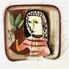 POLIA PILLIN, Prato Quadrado de Cerâmica Artística, Jovem Mulher com Folhas/Ervas comprar usado  Enviando para Brazil