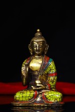 Usado, Bronze Mosaic Gem Turquoise Shakyamuni Sitting Buddha Amitabha Buddha  comprar usado  Enviando para Brazil