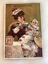 Cartão comercial vitoriano de leite condensado anglo-suíço mulher alimenta bebê mamadeira , usado comprar usado  Enviando para Brazil