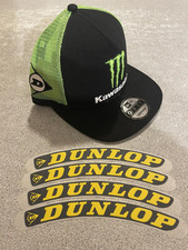 CHAPÉU MONSTER ENERGY KAWASAKI RACE TEAM com 4x ADESIVOS DE PNEU DUNLOP GENUÍNO DECALQUE, usado comprar usado  Enviando para Brazil