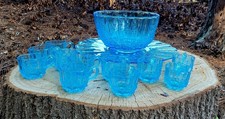 Usado, Lindo Conjunto de Tigela de Vidro Vintage Azul Gelo Manganês Padrão de Videira comprar usado  Enviando para Brazil