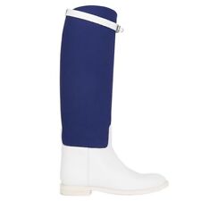 55330 autêntico HERMES couro branco e azul botas de equitação salto altura do joelho sapatos 38 comprar usado  Enviando para Brazil