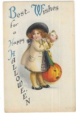 Cartão postal de Halloween lobo menina com máscara JOL, usado comprar usado  Enviando para Brazil