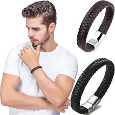 Pulseira masculina trançada de couro 8,5' fecho magnético de aço inoxidável comprar usado  Enviando para Brazil