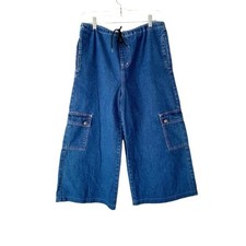 Jeans cropped KIK menina cordão perna larga anos 90 rave pequeno médio comprar usado  Enviando para Brazil