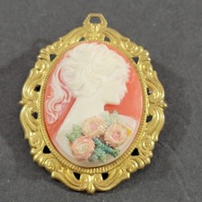 Broche camafeu tom dourado floral feminino silhueta rosa branco 2,5" feminino delicado comprar usado  Enviando para Brazil