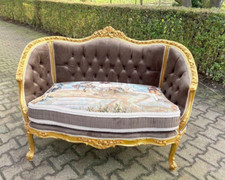 Sofá francês Louis XVI Corbeille folha dourada faia, estofamento de veludo marrom tufado, usado comprar usado  Enviando para Brazil