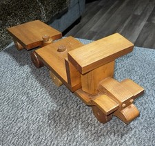 VINTAGE FEITO À MÃO BRINQUEDO DE MADEIRA MACIÇA CAMA PLANA CAMINHÃO TRATOR COM REBOQUE (A6) comprar usado  Enviando para Brazil