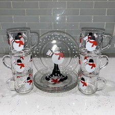 Boneco de neve vintage caixa e cano 6 xícaras e 6 pratos vidro Luminarc anos 80, usado comprar usado  Enviando para Brazil