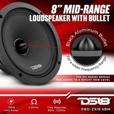 DS18 8" Alto-falante Médio Alcance 700 Watt 4 Ohm Bullet Pro Car Audio Bass PRO-ZXI8.4BM, usado comprar usado  Enviando para Brazil