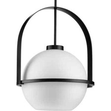 Luminária pendente Progress Lighting Delayne preta fosca com sombra opala gravada comprar usado  Enviando para Brazil