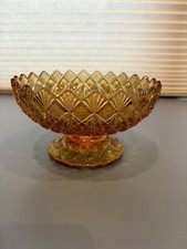 Usado, Antigo prato de doces Fenton OVG âmbar opala ventilador padrão pé de vidro assinado comprar usado  Enviando para Brazil