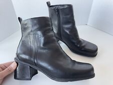 Botas ECCO de couro preto robusto biqueira quadrada salto bloco zíper lateral tornozelo Moto comprar usado  Enviando para Brazil