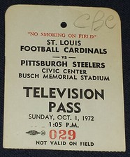1972 - NFL CARDINAL vs STEELERS - BUSCH MEMORIAL STADIUM - CBC MEDIA /PRESS PASS comprar usado  Enviando para Brazil