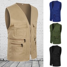 Chaleco de Pesca Para Hombres Multi Bolsillo Chaleco de Trabajo Senderismo Caza Calentador Corporal Chaqueta segunda mano  Embacar hacia Mexico