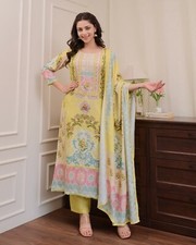 Conjunto de musselina pura Kurta Palazzo com Dupatta, conjunto costurado pronto Salwar Kameez comprar usado  Enviando para Brazil