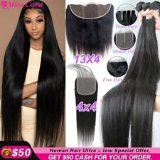 Pacotes de cabelo humano reto 13x4 renda transparente frontal 4x4 fechamento com pacotes comprar usado  Enviando para Brazil
