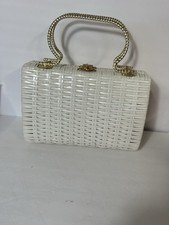 Usado, Bolsa de mão vintage Dayne Taylor tecido branco vime com alça de metal anos 1950-60 comprar usado  Enviando para Brazil