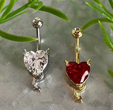 Usado, 1 peça CZ coração gema chifres do diabo e cauda anel umbigo perfurado folheado a ouro comprar usado  Enviando para Brazil