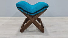 Cadeira azul, banquinho boho, banquinho azul, decoração rústica, banquinho otomano, decoração vintage, usado comprar usado  Enviando para Brazil