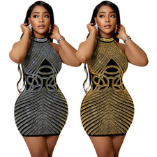 Vestido de festa/coquetel sexy feminino halter strass glitter bodycon curto clubwear comprar usado  Enviando para Brazil