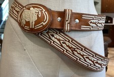 Cinto Masculino 38 Couro Marrom Bordado Cinto Piteado FEITO NO MÉXICO comprar usado  Enviando para Brazil