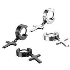 Brincos de argola articulados masculinos femininos de aço inoxidável com gota cruzada e laço pendurado Huggie, usado comprar usado  Enviando para Brazil