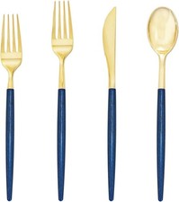 Supernal 180 piezas cubiertos de plástico dorado y azul, cubiertos de plástico dorado con azul segunda mano  Embacar hacia Mexico