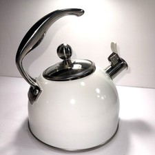 Chaleira Viking Whistling branca/aço inoxidável 2,6 quartos Usado, sem caixa. comprar usado  Enviando para Brazil
