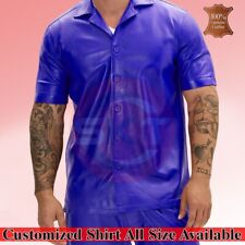 Camisa masculina macia couro de cordeiro genuíno azul ajuste fino botão para cima manga curta comprar usado Camisa masculina macia couro de cordeiro genuíno azul ajuste fino botão para cima manga curta comprar usado  Enviando para Brazil