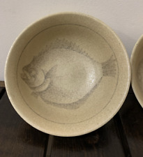 Conjunto vintage de 2 tigelas de sopa de arroz japonês grés cerâmica linguado peixe assinado comprar usado  Enviando para Brazil