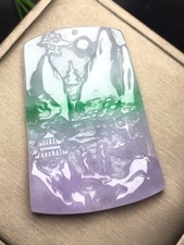 Pingente da sorte paisagem esculpida em jadeíta natural roxo-verde 山水, usado comprar usado  Enviando para Brazil