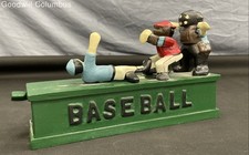 Banco de moedas mecânico antigo de ferro fundido retratando uma cena de jogo de beisebol comprar usado Banco de moedas mecânico antigo de ferro fundido retratando uma cena de jogo de beisebol comprar usado  Enviando para Brazil