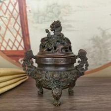 Queimador de incenso antigo de cobre escultura dragão mesa de chá aroma fogão incensário, usado comprar usado  Enviando para Brazil