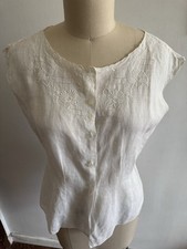 Blusa bordada de linho vintage manga curta botões off white floral tamanho 10/12 comprar usado  Enviando para Brazil