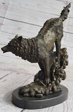 Estátua de bronze lobo chorão mascote animal jardim escultura quintal arte figura grande, usado comprar usado  Enviando para Brazil