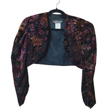 Vintage Steppin' Out Dourado Roxo Floral Veludo Ruched Cropped Bolero Shrug Tamanho 5 comprar usado  Enviando para Brazil