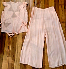 CONJUNTO DE PIJAMA PALAZZO LOUNGE VINTAGE 1930s 40s PEACH SILKY RAYON 2 PEÇAS 34 P-M comprar usado  Enviando para Brazil