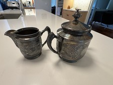 Antigo Sugar Bowl & Creamer James W Tufts prato de prata quádruplo #1934 comprar usado  Enviando para Brazil