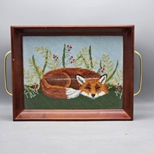 Usado, Bandeja de servir de mogônia e latão com inserção de raposa adormecida Needlepoint comprar usado  Enviando para Brazil