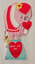 Cartão de Dia dos Namorados Vintage MCM Elefante Rosa com Mouse Circo comprar usado  Enviando para Brazil