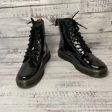 Bota de combate feminina Dr. Doc Martens Zavala couro envernizado preto brilhante cunha 9L 8M comprar usado  Enviando para Brazil