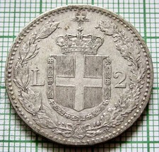 ITÁLIA Reino UMBERTO I 1884 R 2 LIRAS, BRASÃO SAVOIA 0,835 Prata comprar usado  Enviando para Brazil