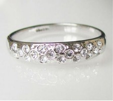 Anel de casamento, noivado, folheado a ouro branco e pedras CZ, usado comprar usado  Enviando para Brazil